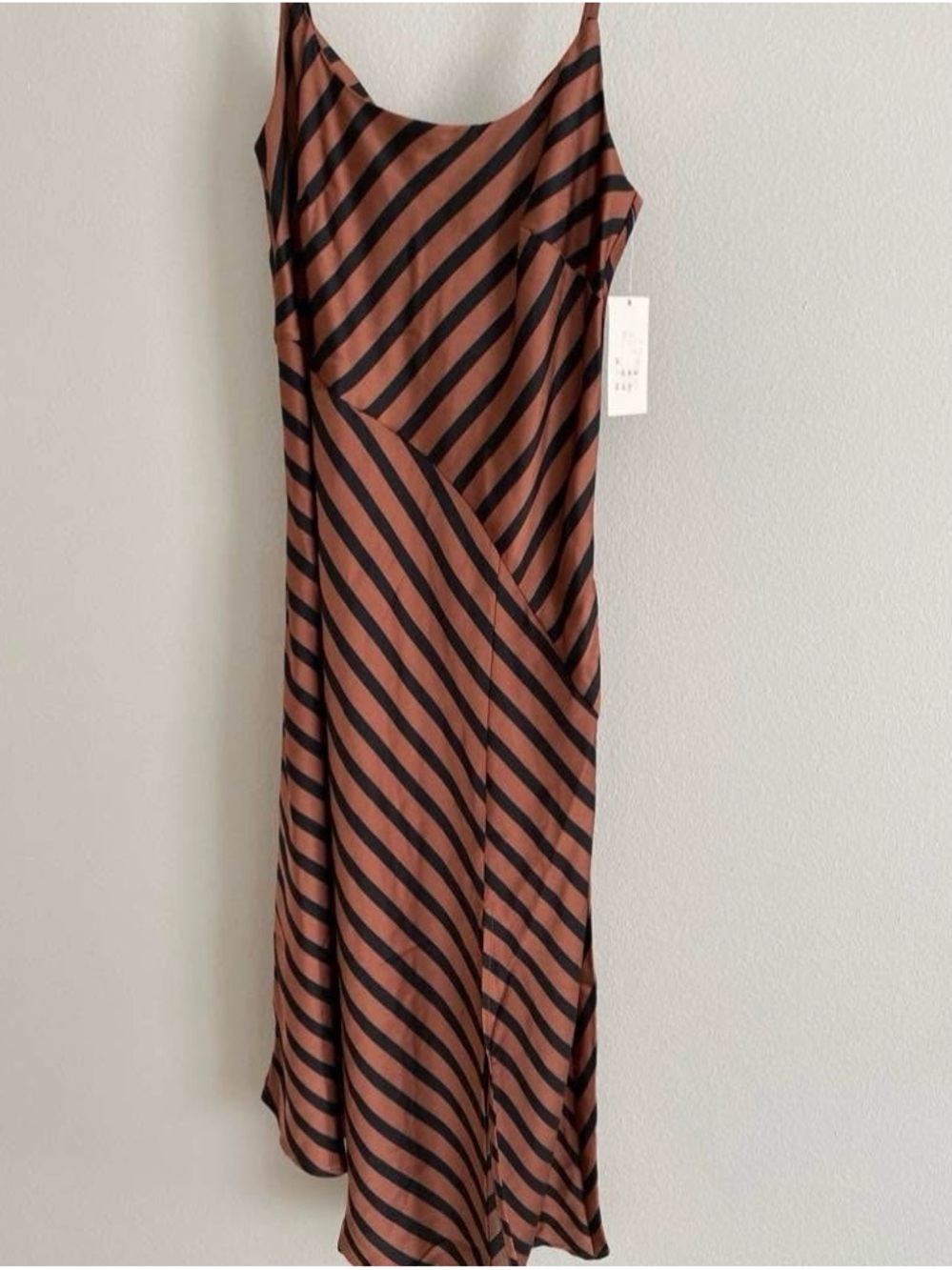 a new day Brown and Black Striped Bias-Cut Midi Slip Dress
